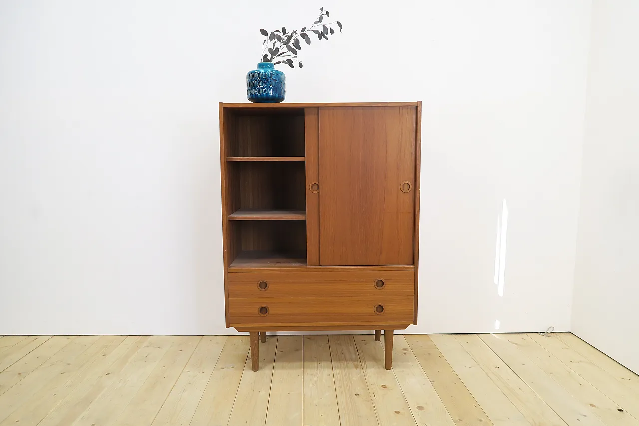Teak highboard with sliding doors, 1960s 6
