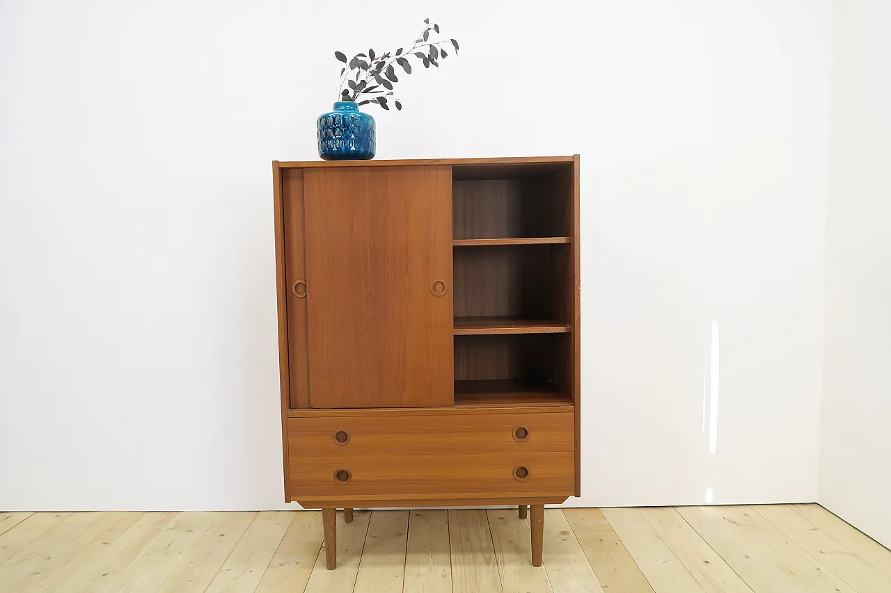 Teak highboard with sliding doors, 1960s 7