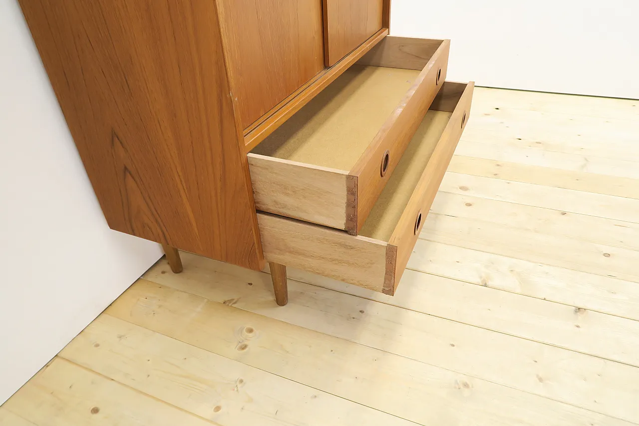 Teak highboard with sliding doors, 1960s 11