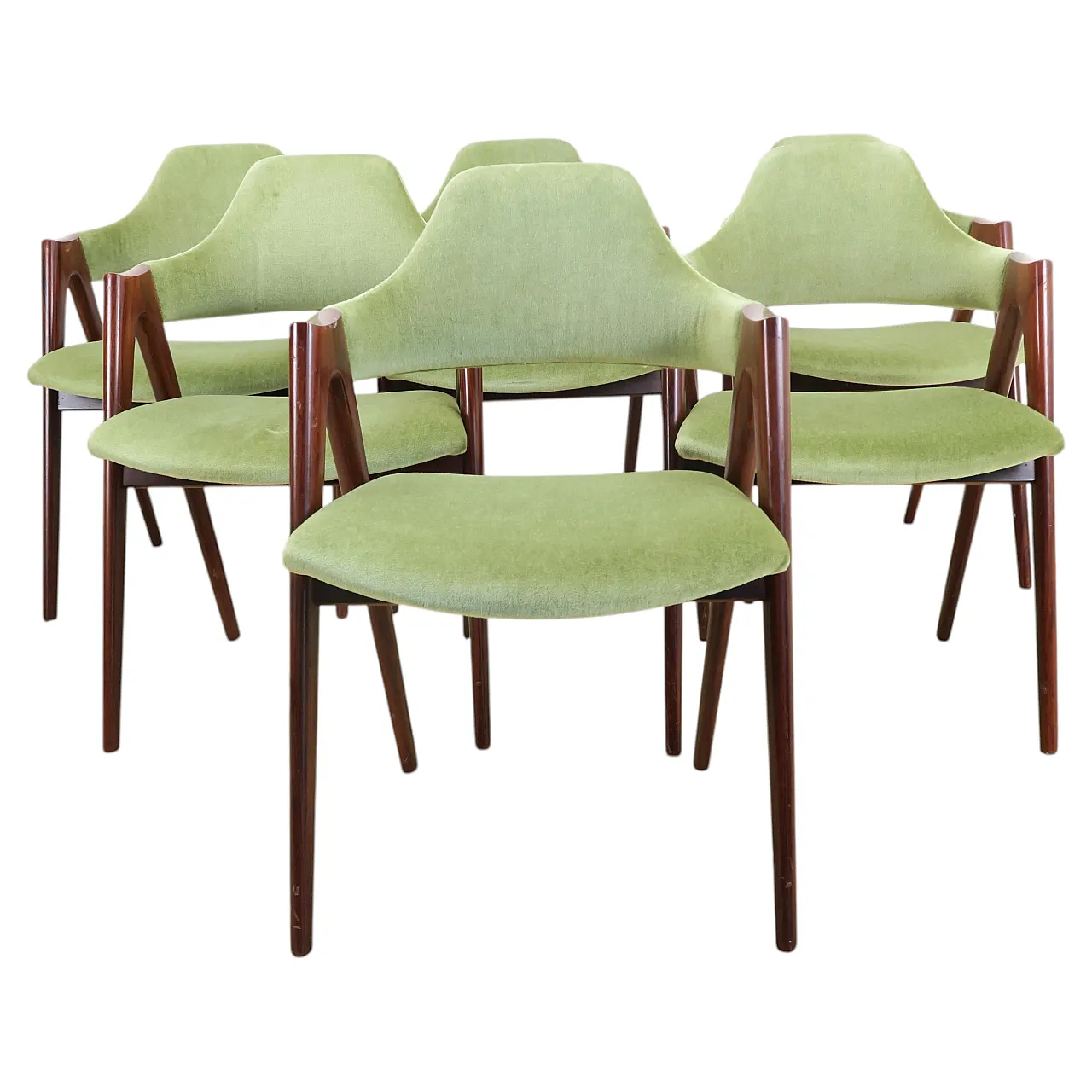 6 Compass chairs by Kai Kristiansen, reupholstered, 1960s 1