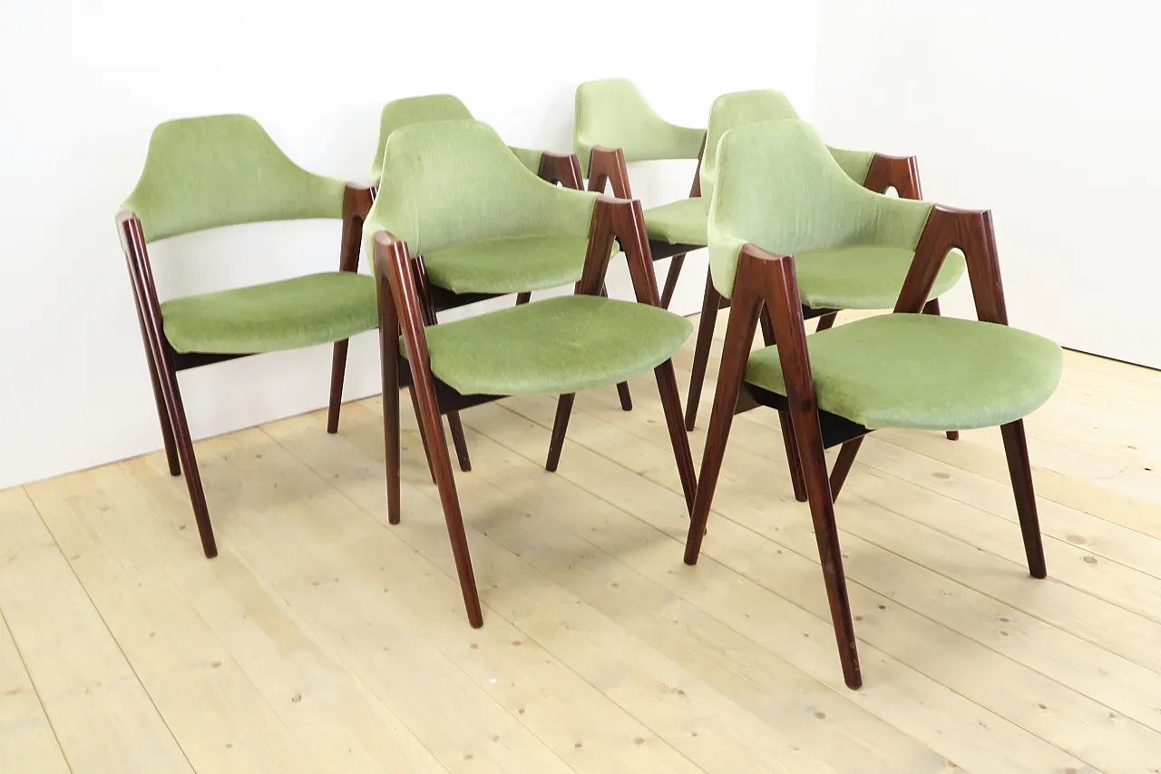 6 Compass chairs by Kai Kristiansen, reupholstered, 1960s 2