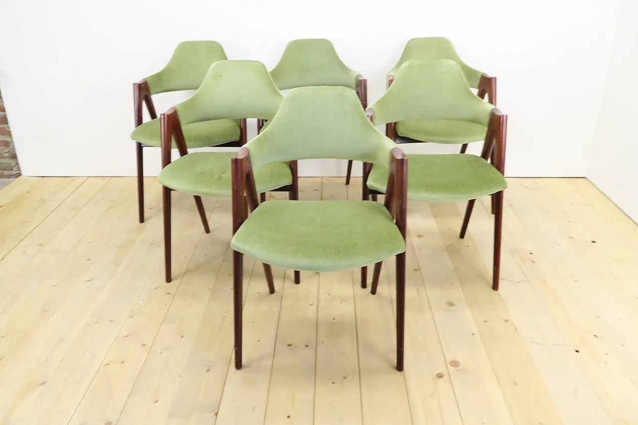 6 Compass chairs by Kai Kristiansen, reupholstered, 1960s 3