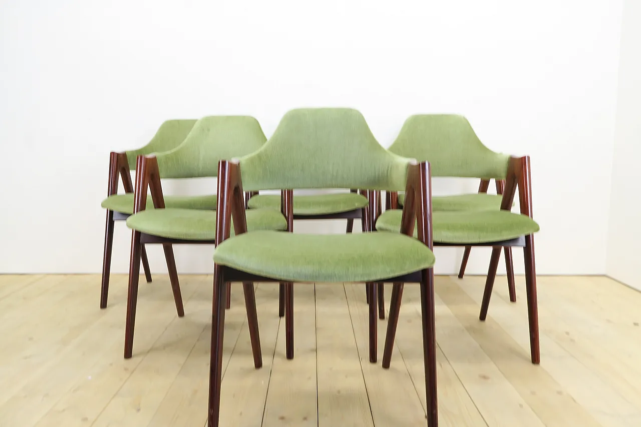 6 Compass chairs by Kai Kristiansen, reupholstered, 1960s 4