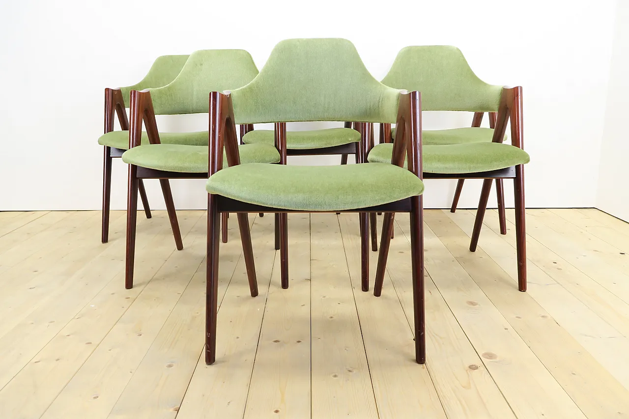 6 Compass chairs by Kai Kristiansen, reupholstered, 1960s 5