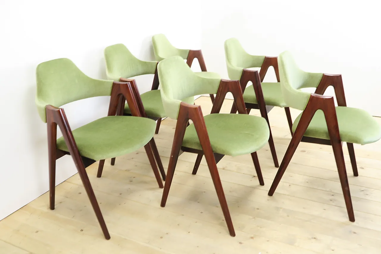 6 Compass chairs by Kai Kristiansen, reupholstered, 1960s 6