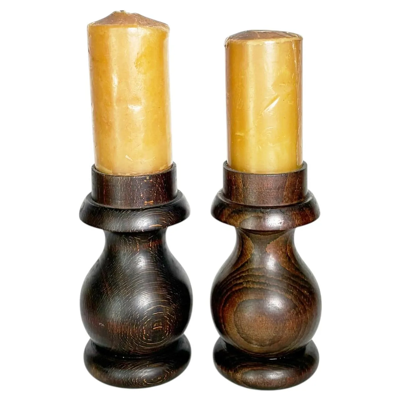 Coppia di candelieri in legno marrone, '900 1