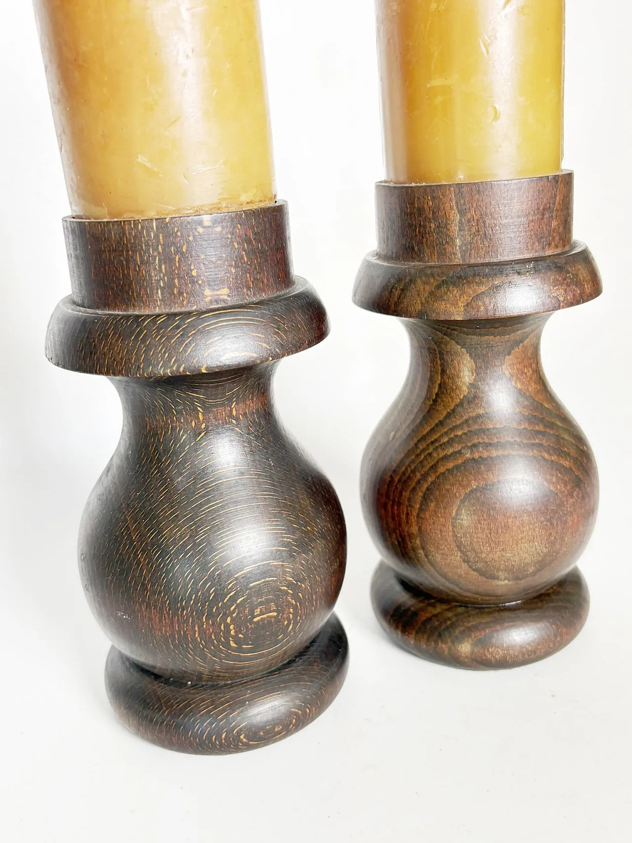 Coppia di candelieri in legno marrone, '900 4