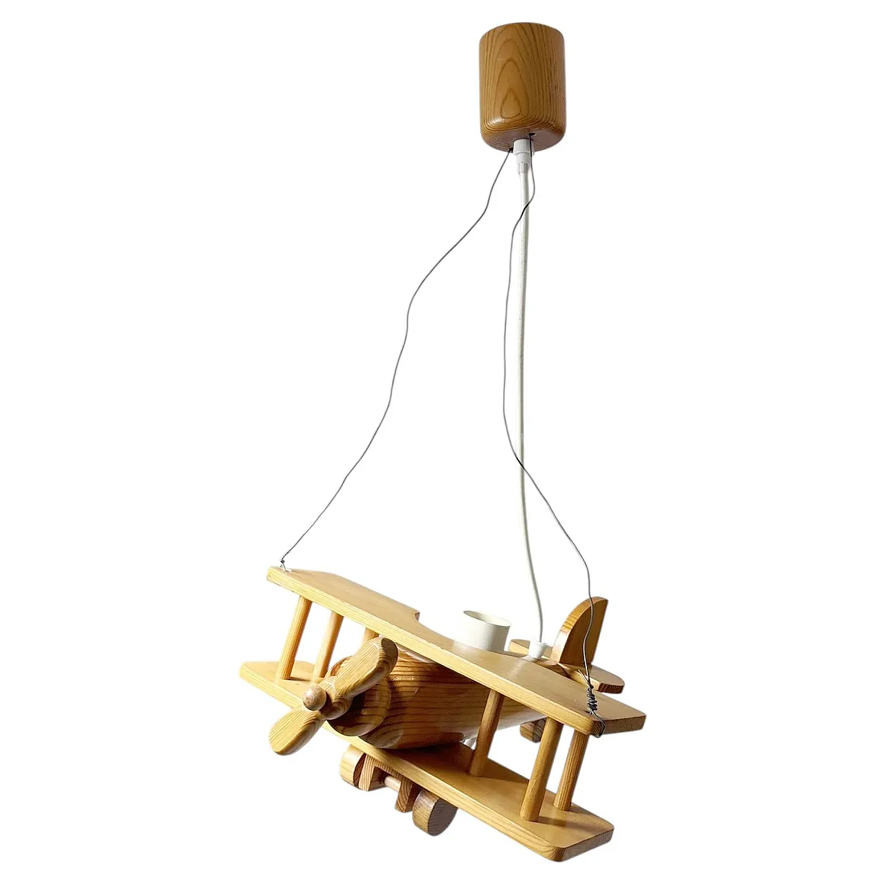 Lampada a sospensione a forma di aeroplano in legno di pino, anni ’70 1