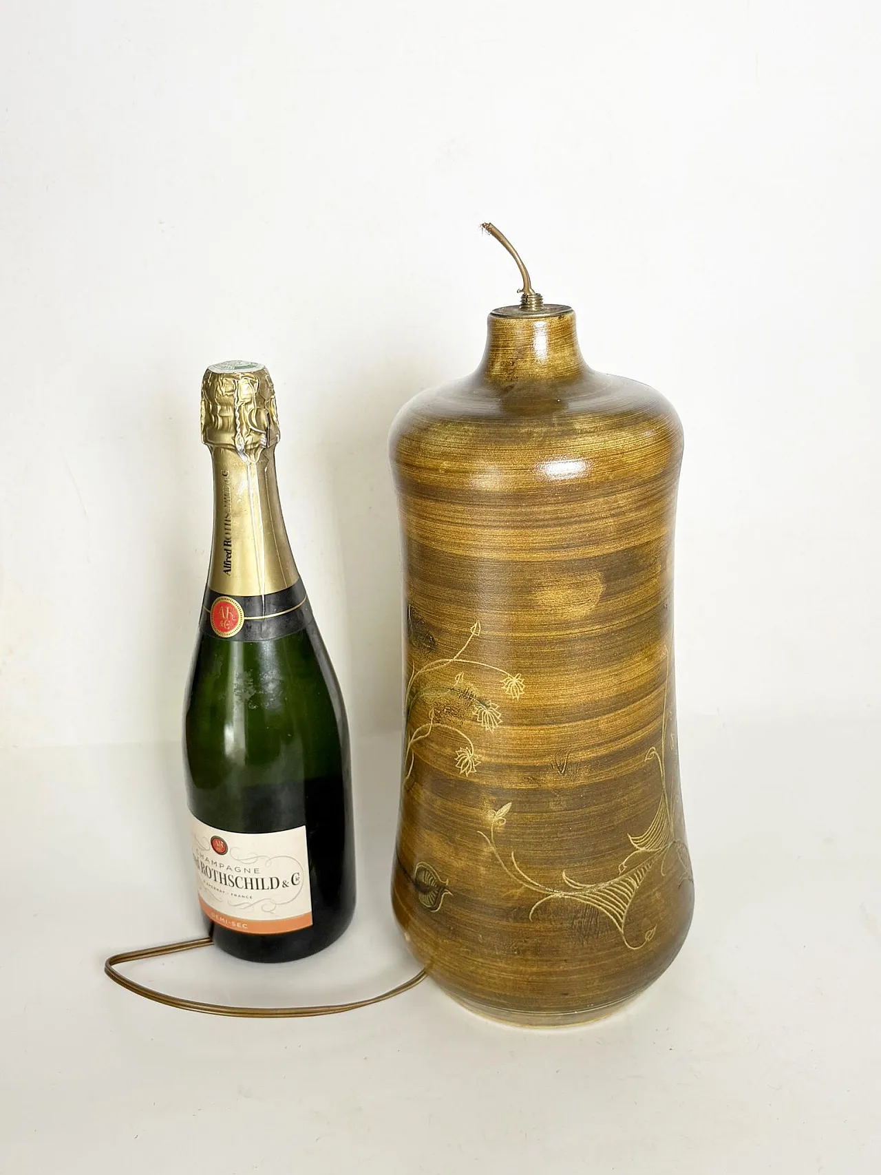Base per lampada da tavolo in ceramica marrone, anni ’60 8