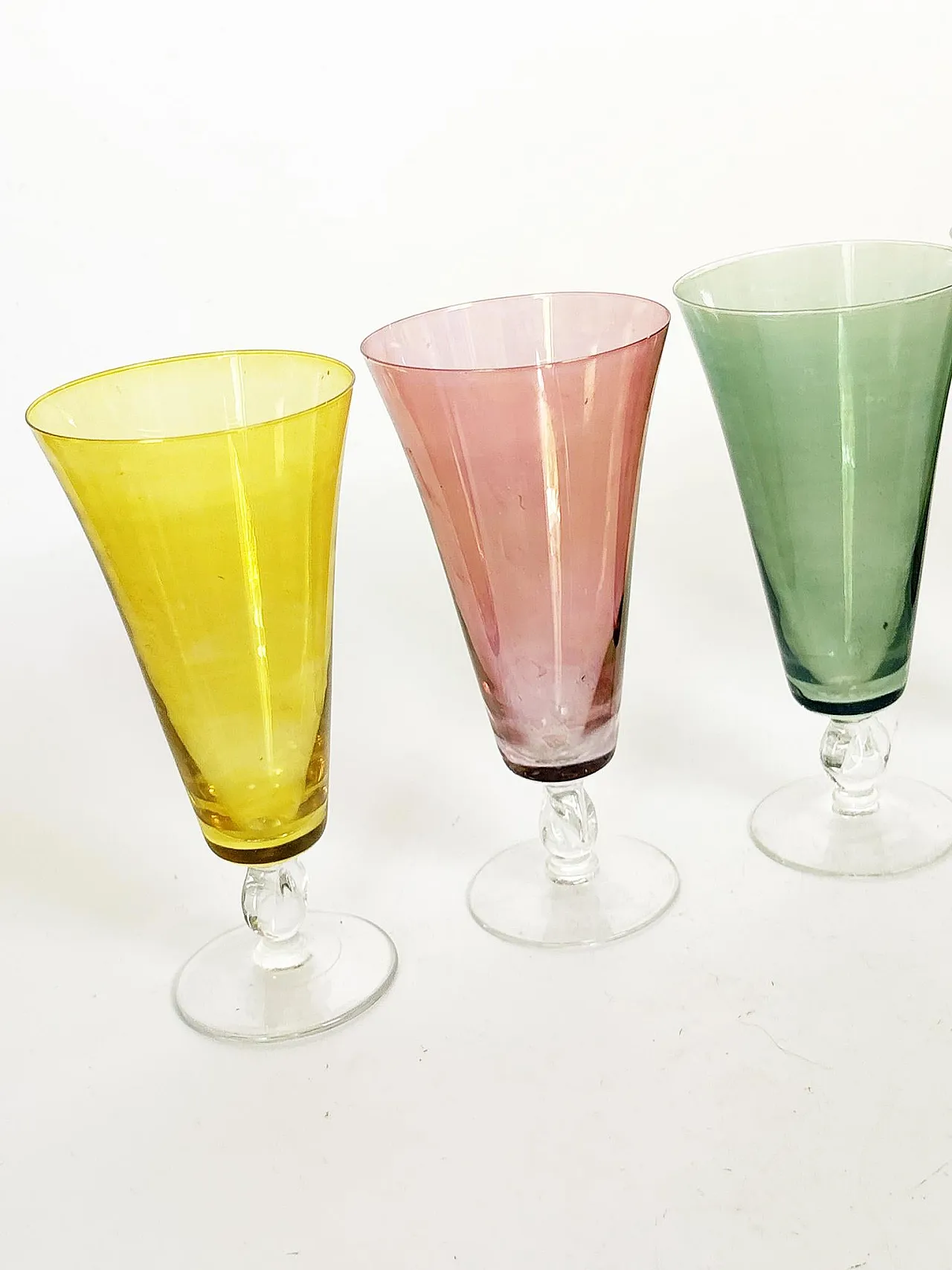 6 Fine colored glass champagne flutes, 1960s 4