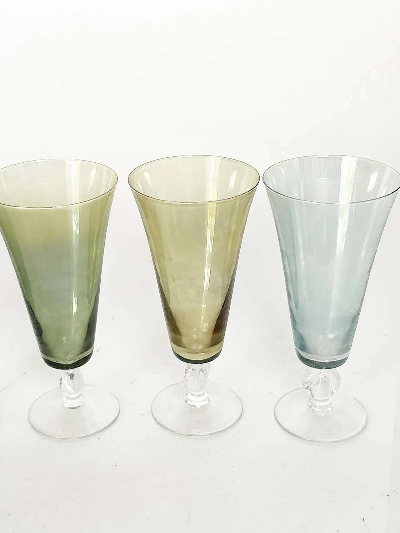 6 Fine colored glass champagne flutes, 1960s 5