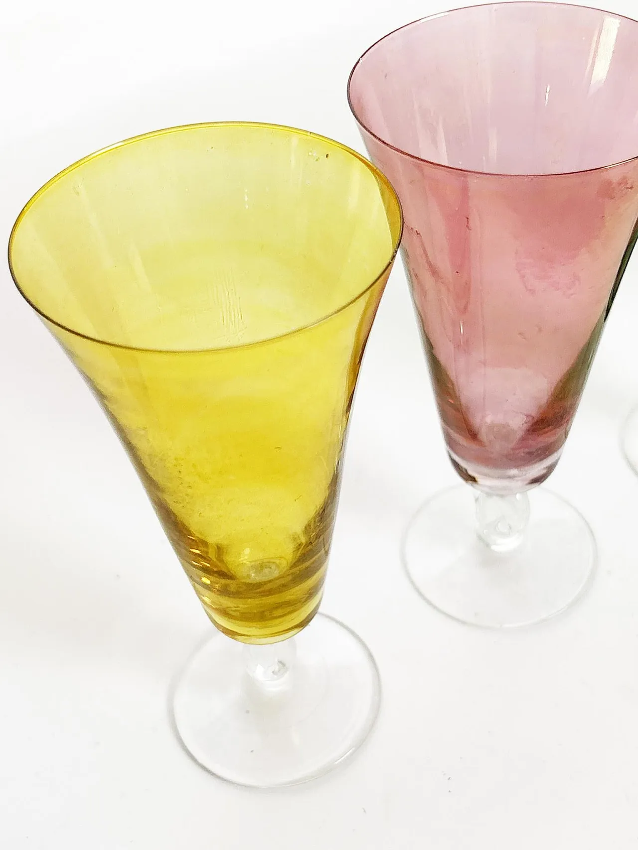 6 Fine colored glass champagne flutes, 1960s 7