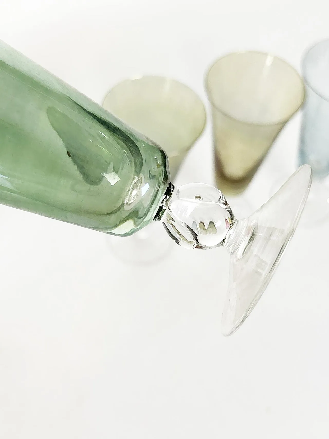6 Fine colored glass champagne flutes, 1960s 9