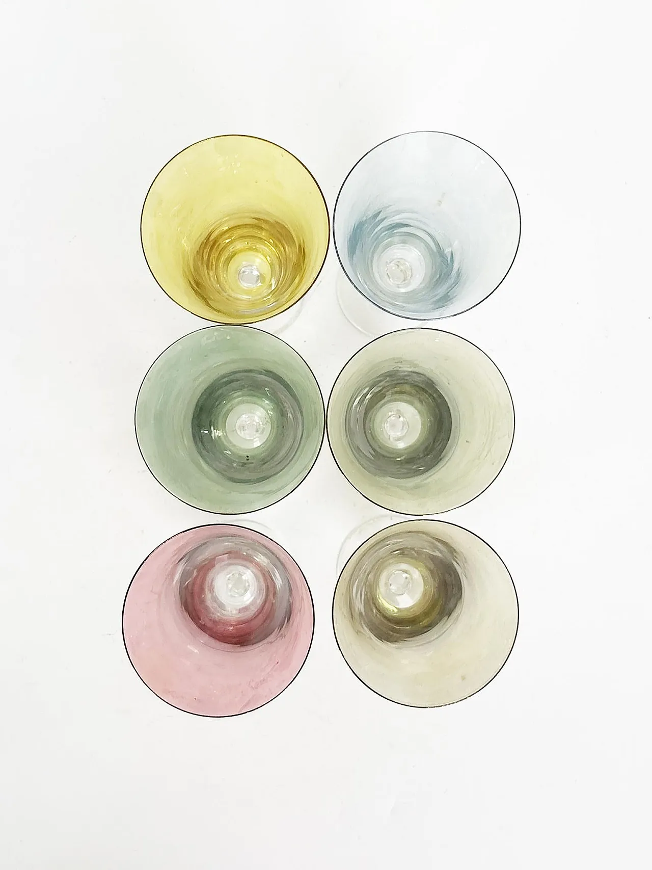 6 Fine colored glass champagne flutes, 1960s 11
