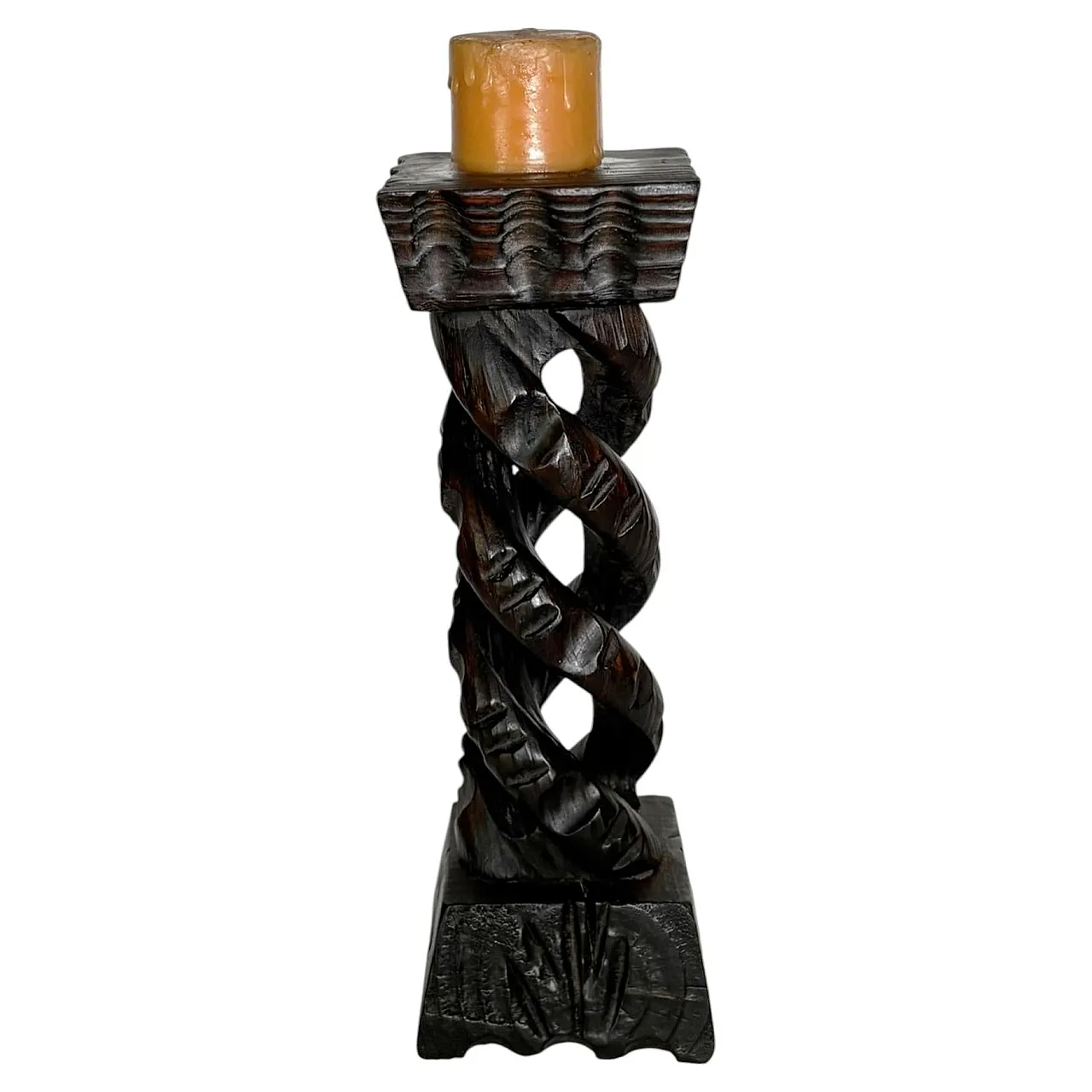 Candelabro rustico in legno, anni ’70 1
