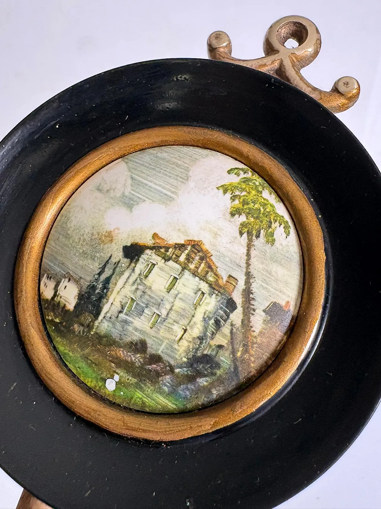 Coppa di appendiabiti in legno e ottone, dipinti a mano, '800 6