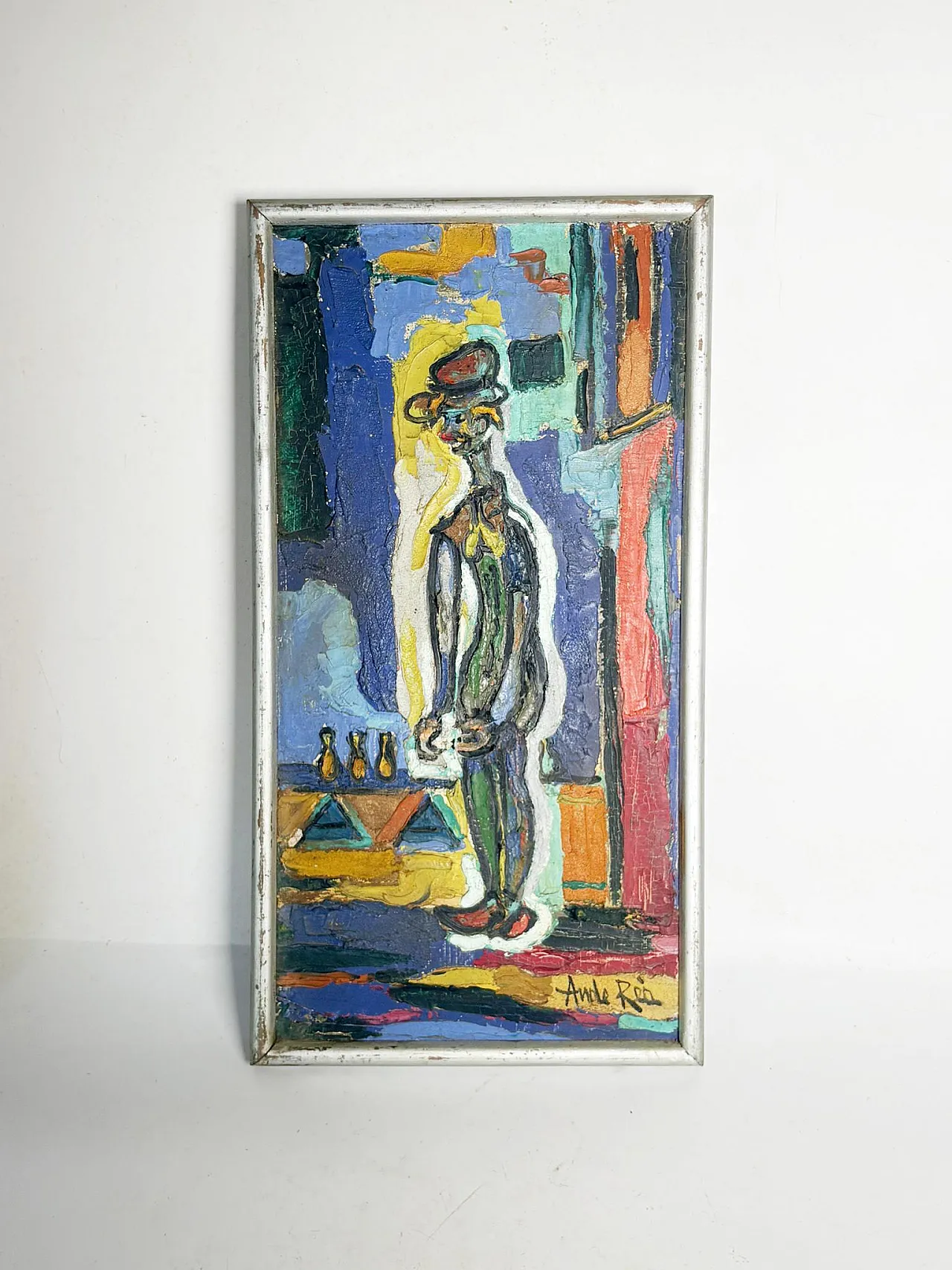 Dipinto raffigurante un uomo in piedi o un clown, olio su tela, '900 2