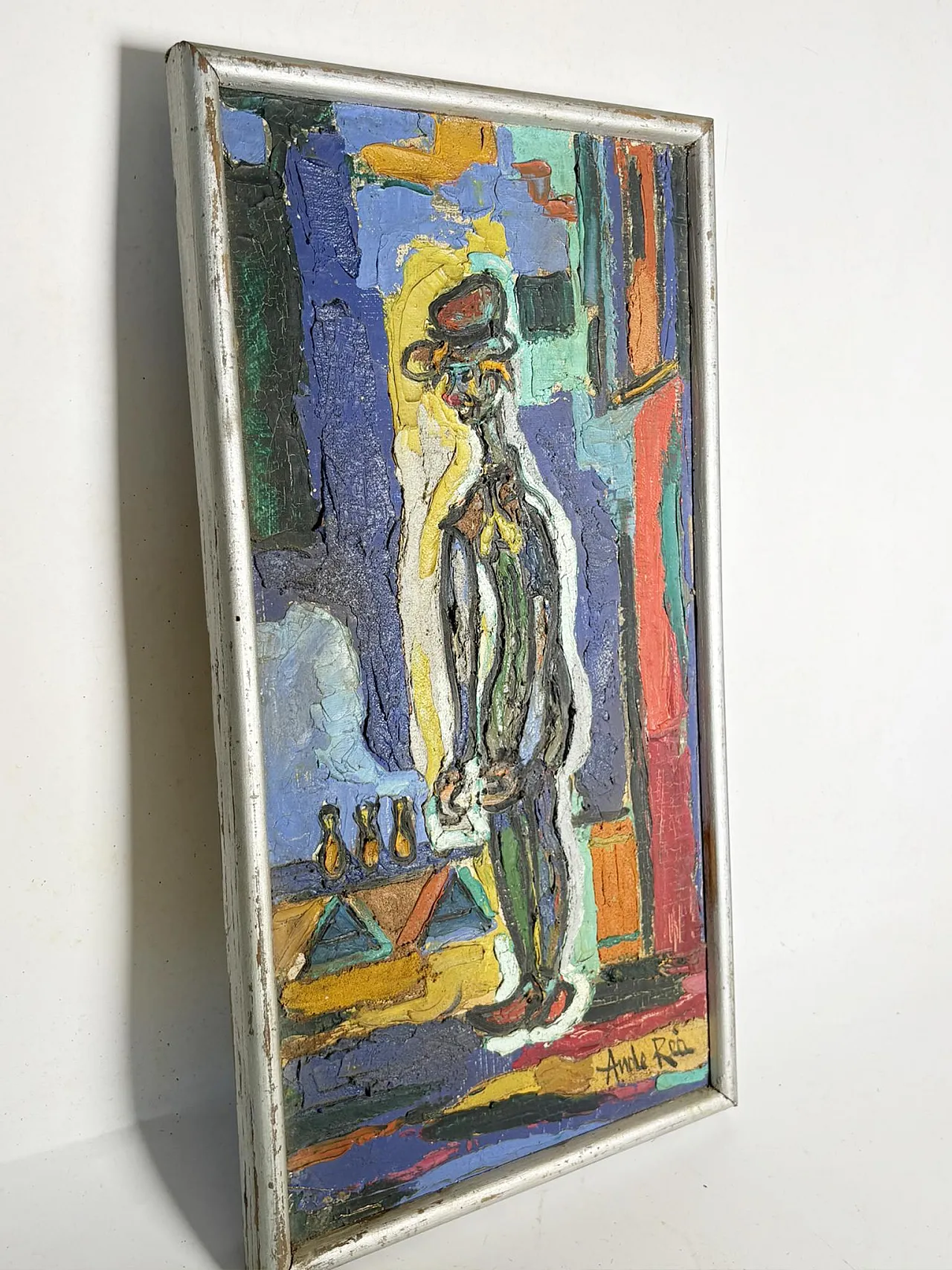 Dipinto raffigurante un uomo in piedi o un clown, olio su tela, '900 9