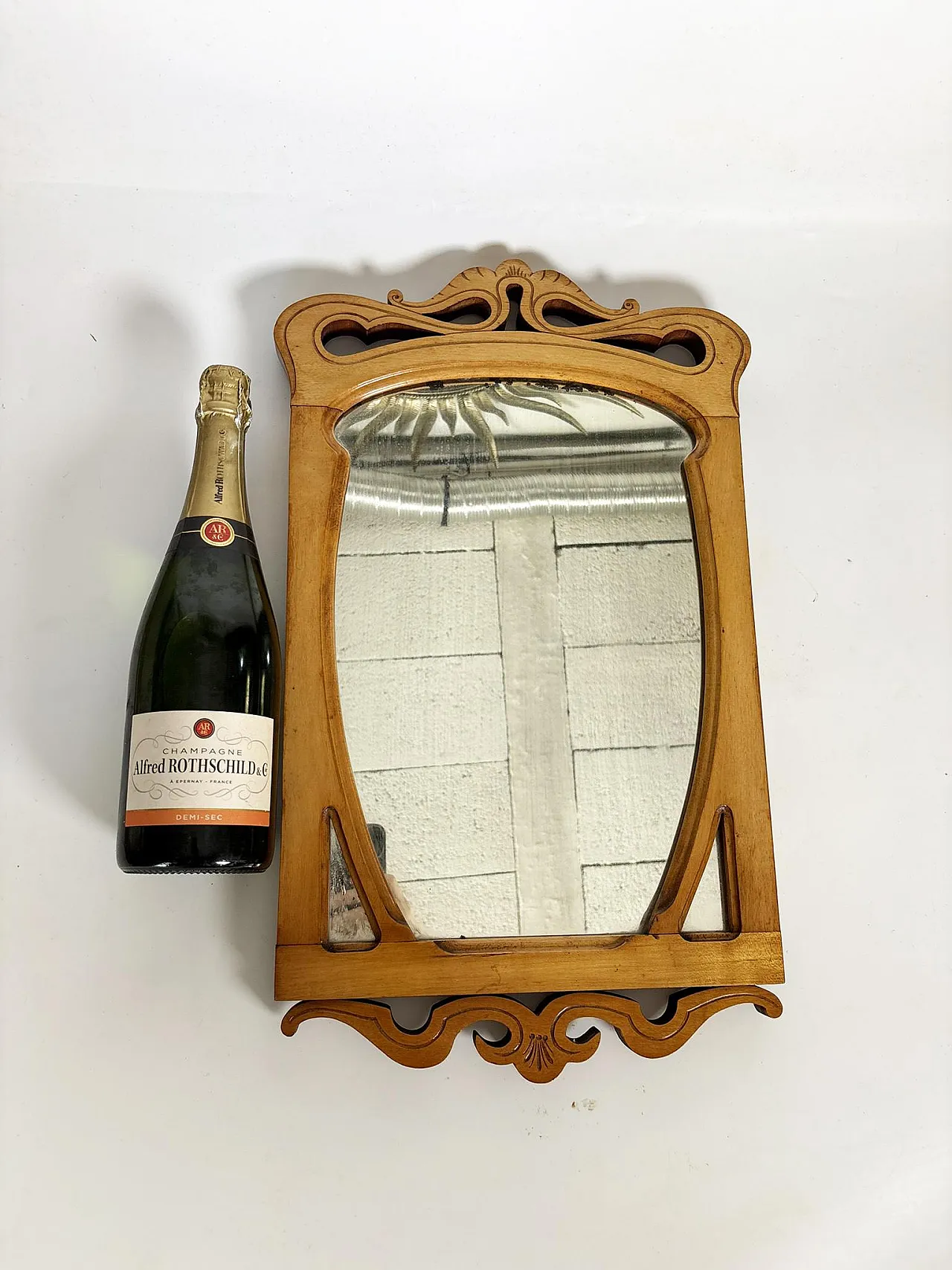 Specchio da tavolo in legno beige, anni '20 3
