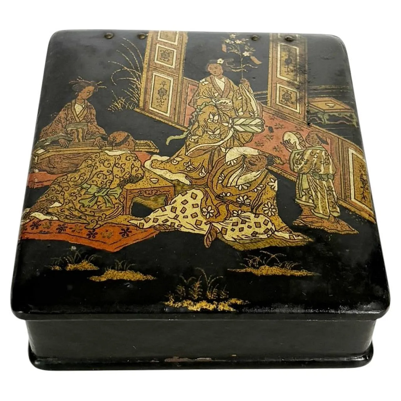 Scatola in cartapesta con decorazioni dipinte a mano, '800 1