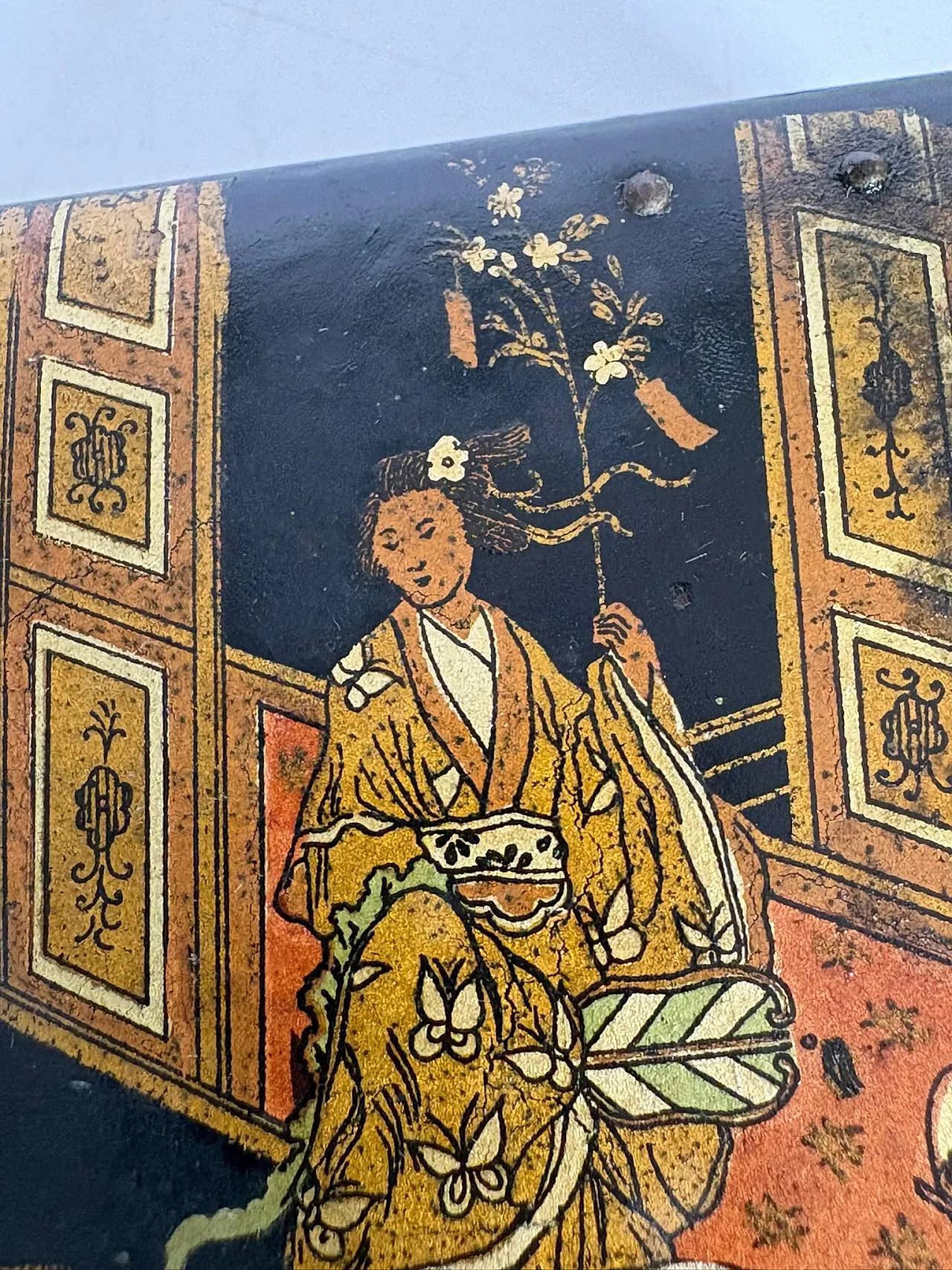 Scatola in cartapesta con decorazioni dipinte a mano, '800 9