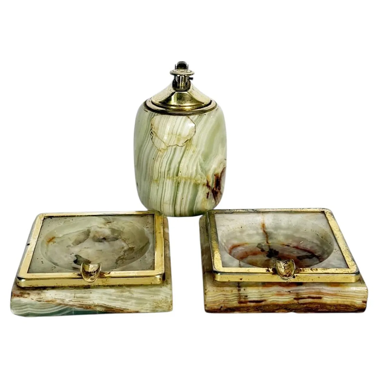 Pair of onyx ashtrays and 1 lighter, 1950s 1