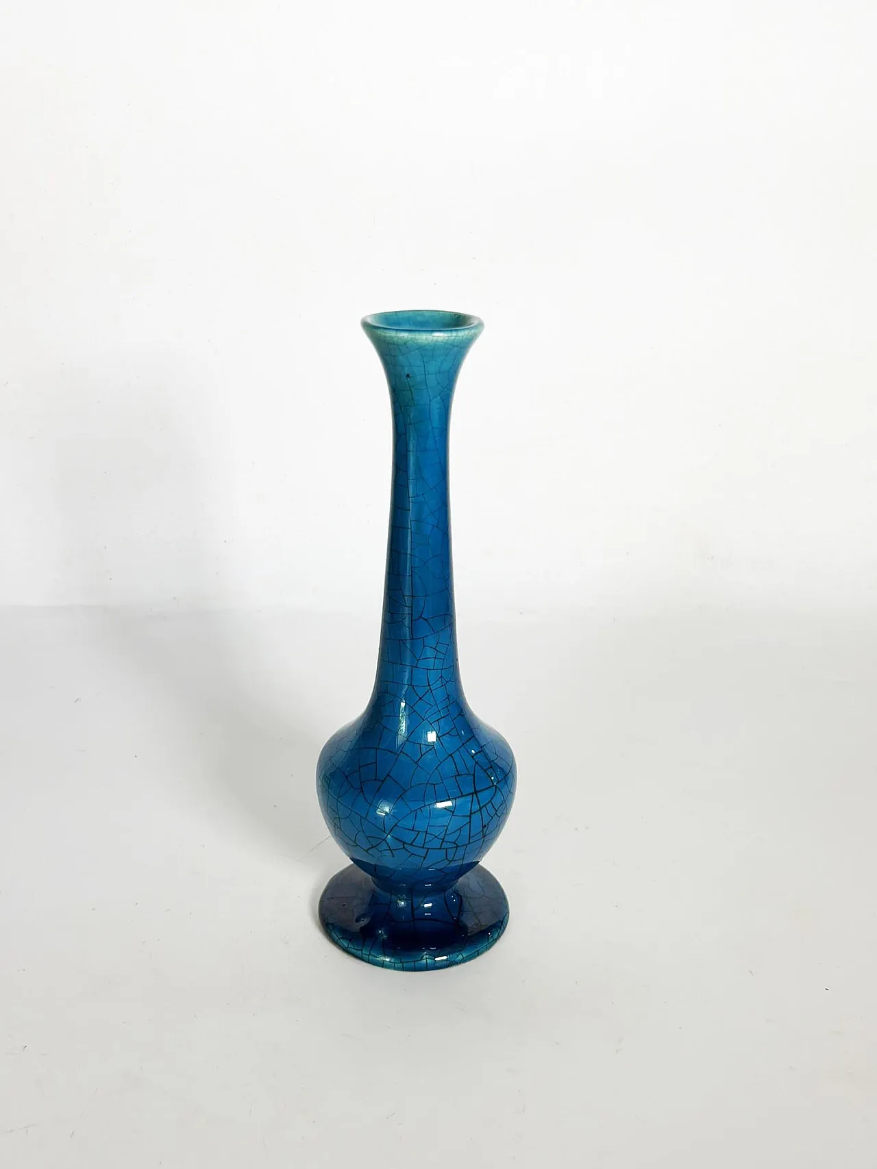 Vaso in ceramica blu craquelé, anni '60 2