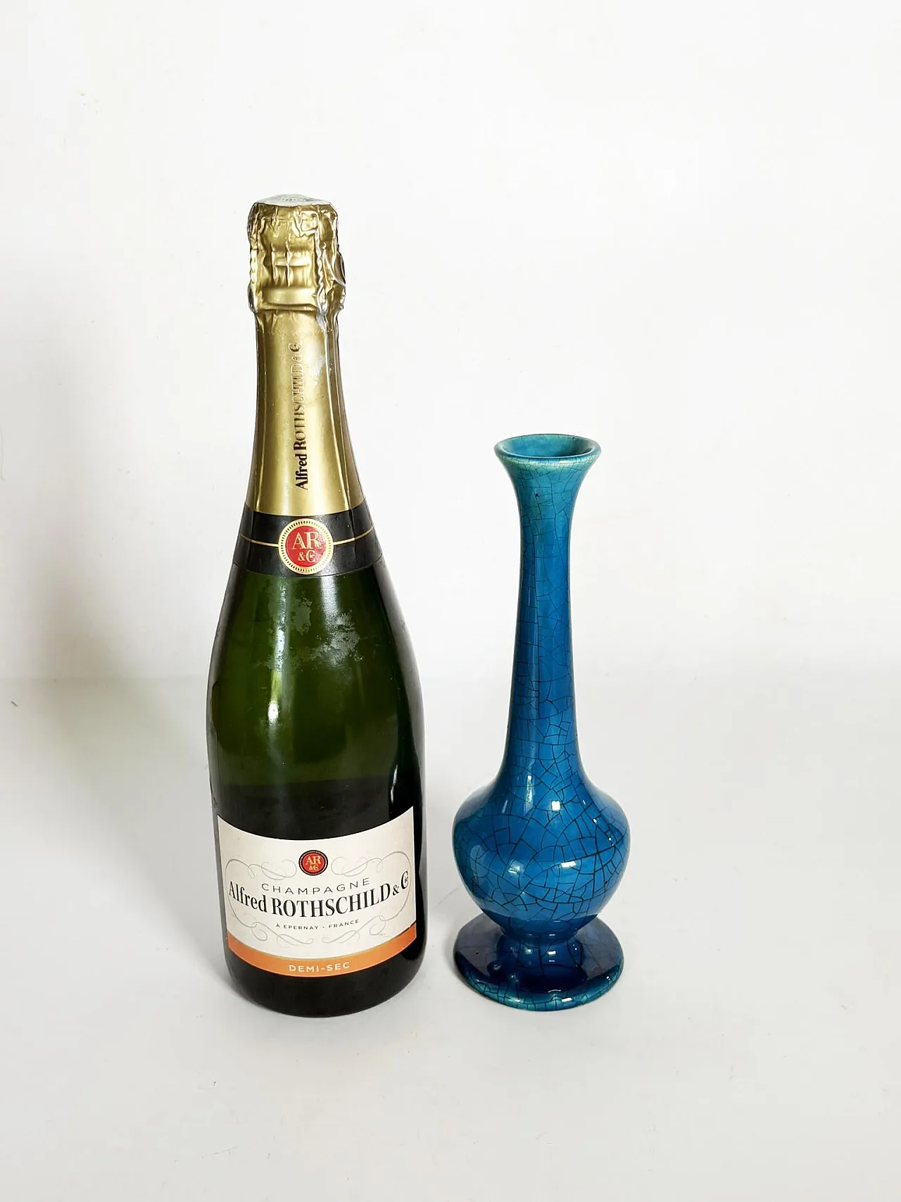 Vaso in ceramica blu craquelé, anni '60 3