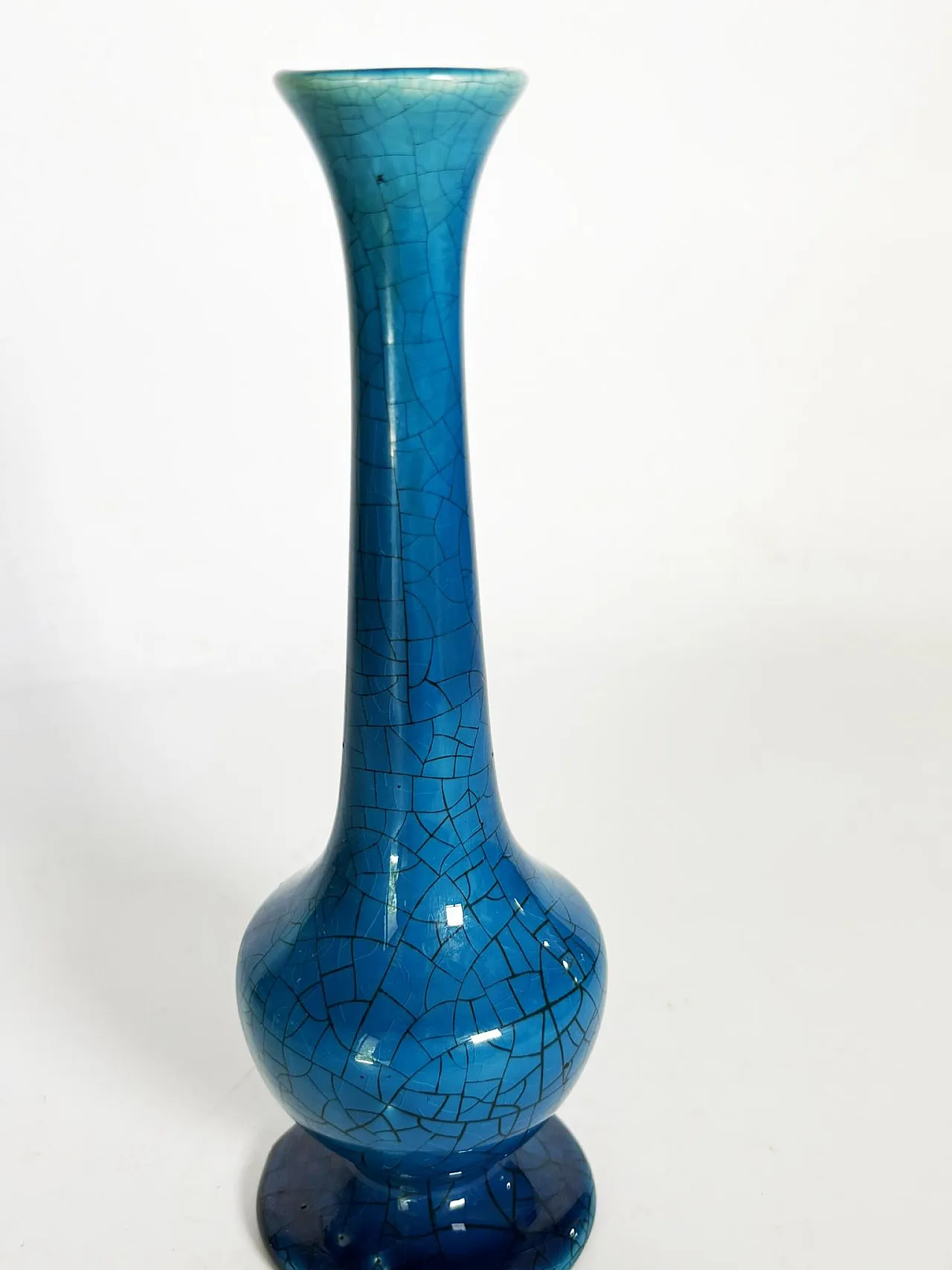 Vaso in ceramica blu craquelé, anni '60 4