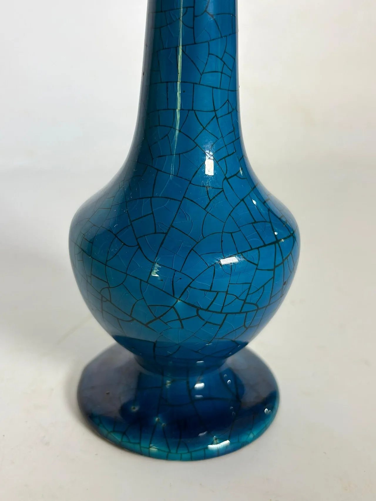 Vaso in ceramica blu craquelé, anni '60 7
