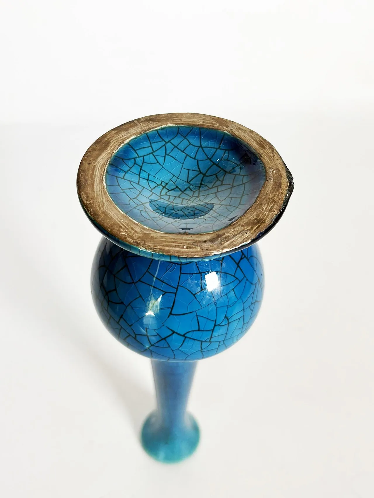 Vaso in ceramica blu craquelé, anni '60 8