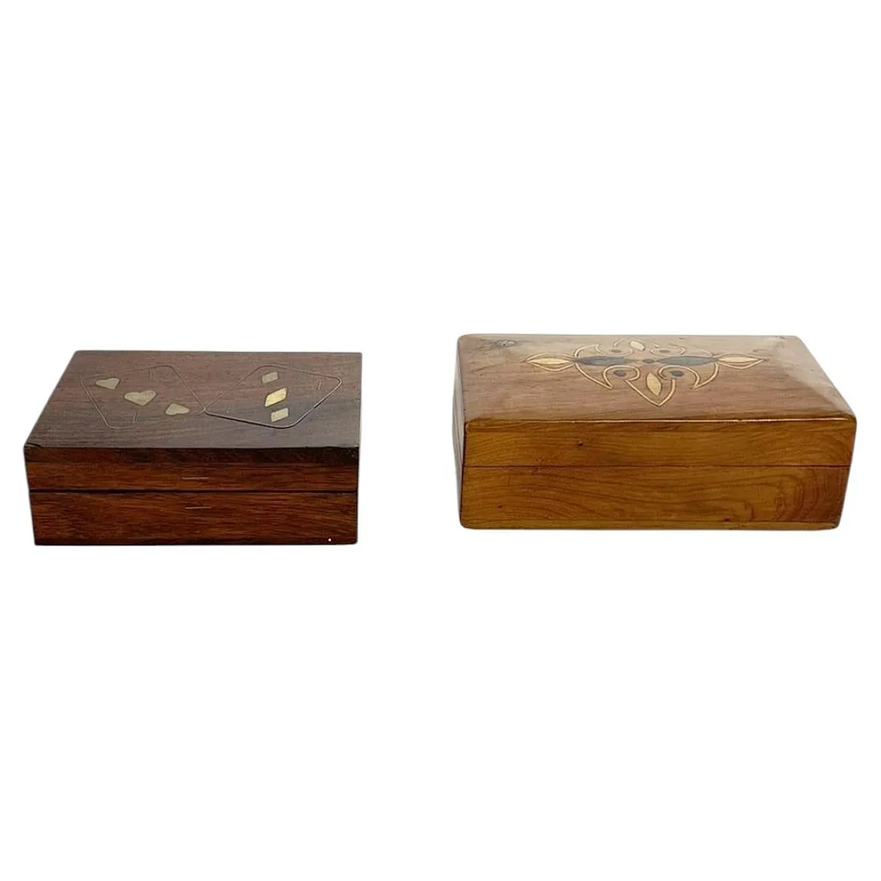 Set di 2 scatole in legno con intarsi decorativi, Francia, anni '70 1