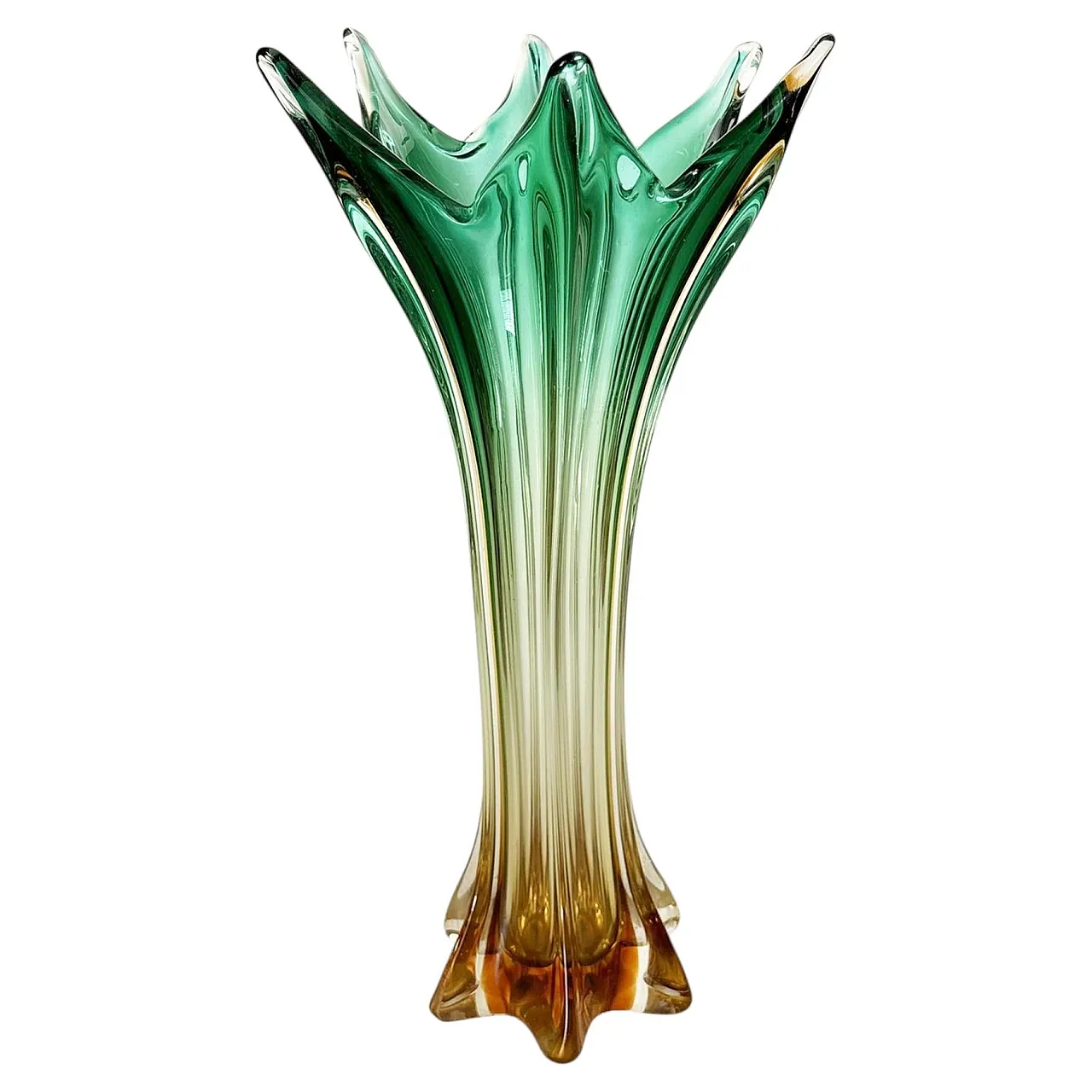 Grande vaso verde e trasparente, anni '50 1