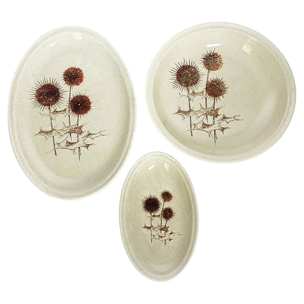 3 Piatti in ceramica di Sarreguemines con motivi di cardo, anni '70 1