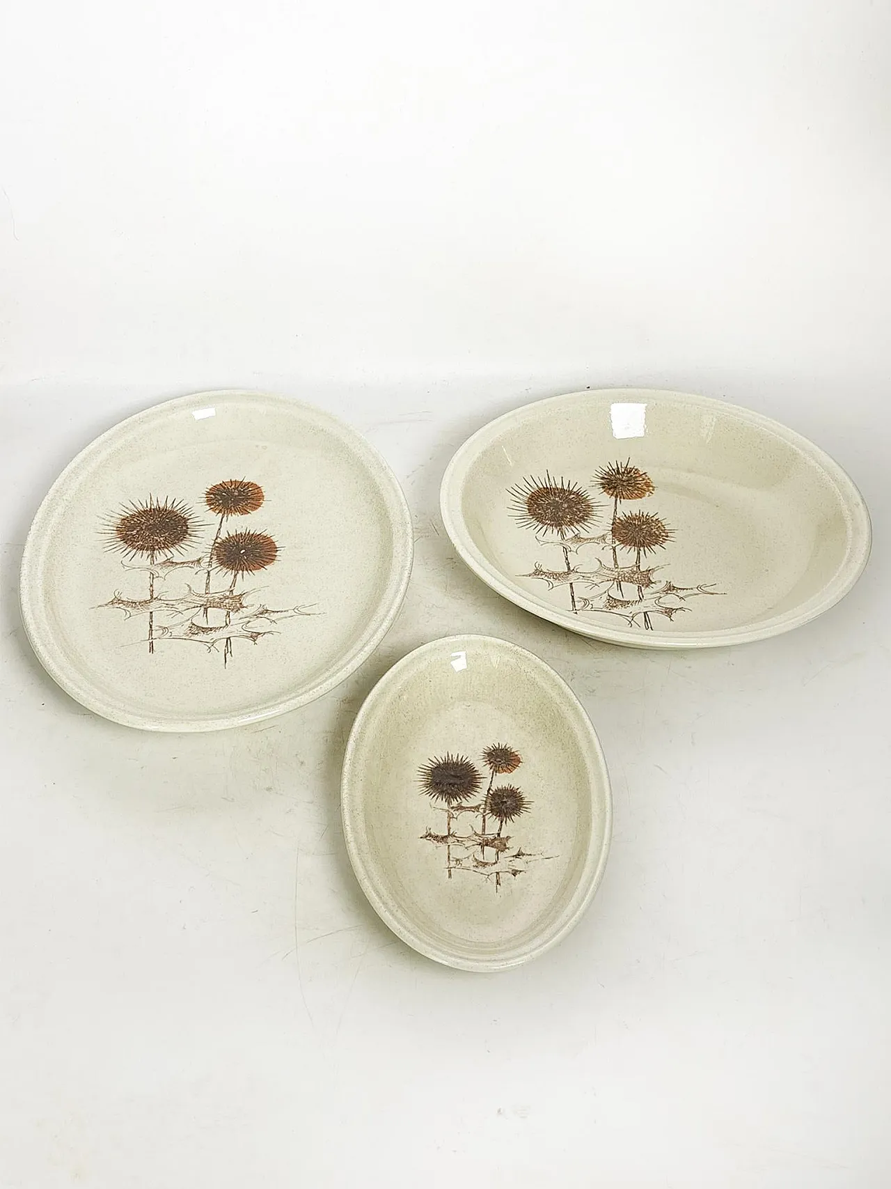 3 Piatti in ceramica di Sarreguemines con motivi di cardo, anni '70 2
