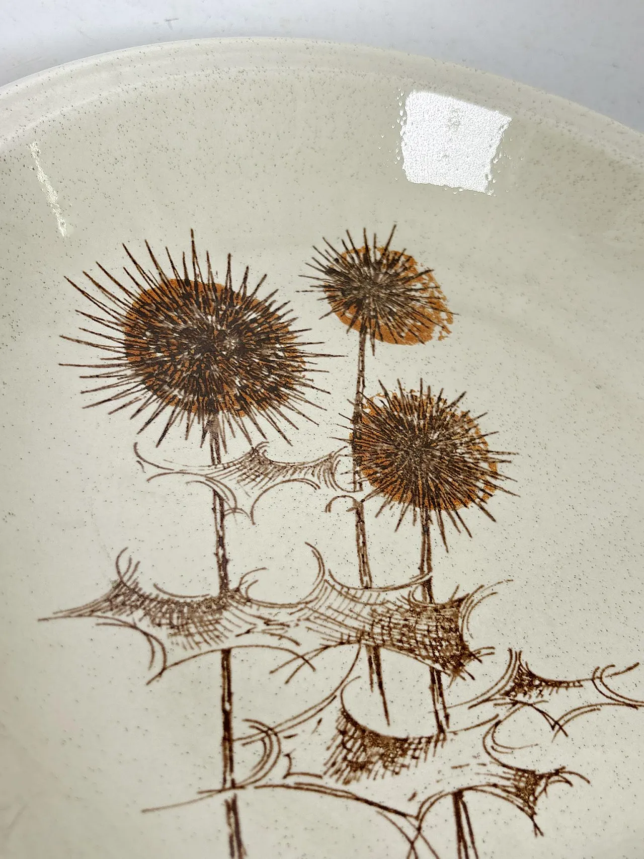 3 Piatti in ceramica di Sarreguemines con motivi di cardo, anni '70 6