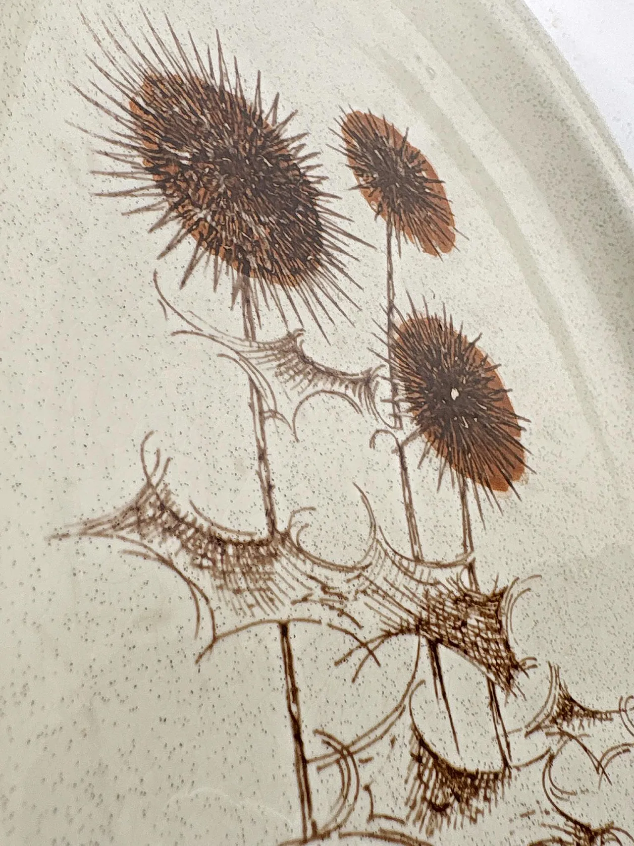 3 Piatti in ceramica di Sarreguemines con motivi di cardo, anni '70 7
