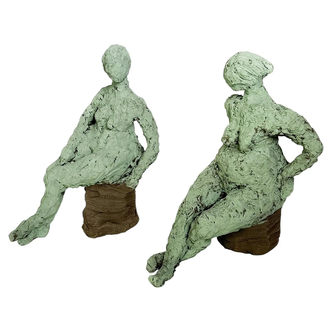 Coppia di sculture in argilla verde, anni '70 1