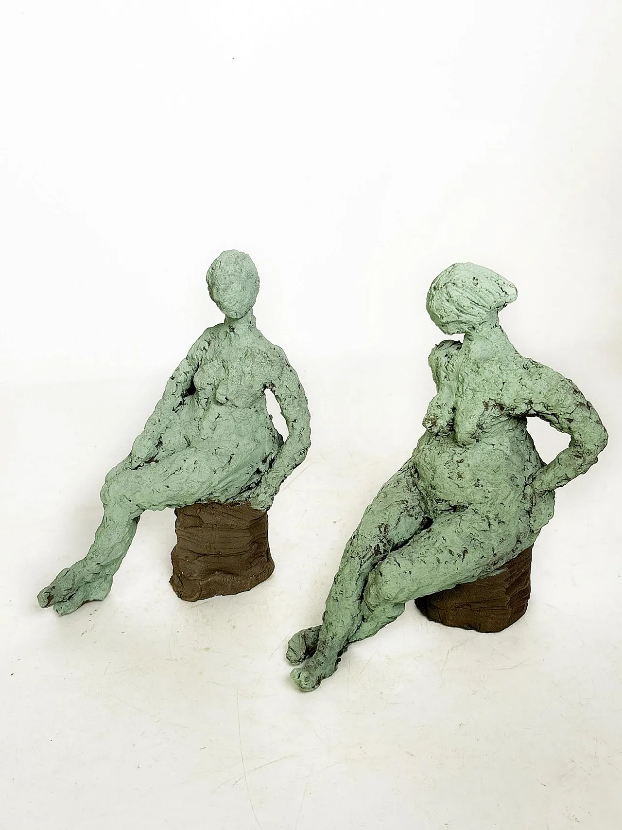 Coppia di sculture in argilla verde, anni '70 2