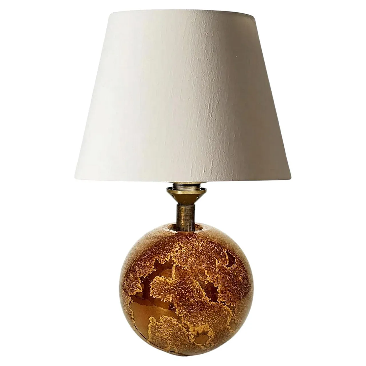 Tavolo in vetro dipinto marrone con effetto paglia d'oro, anni '70 1