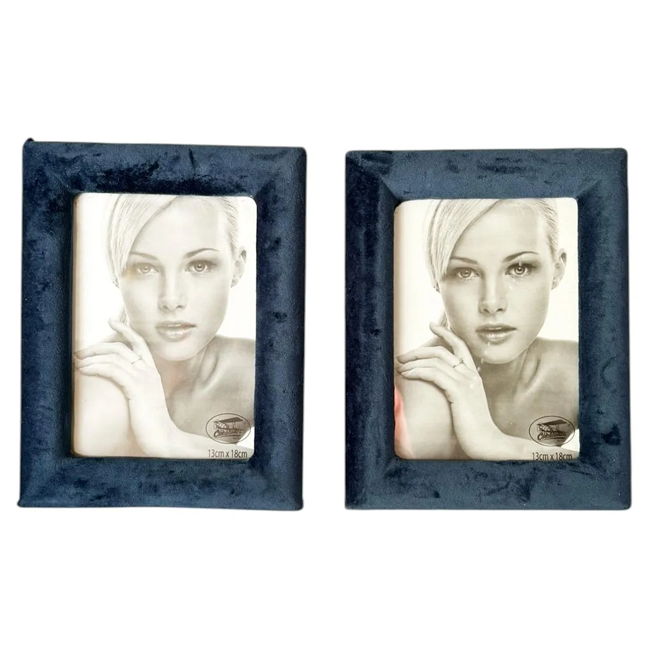 Pair of blue velvet and glass frames, 1990s 1