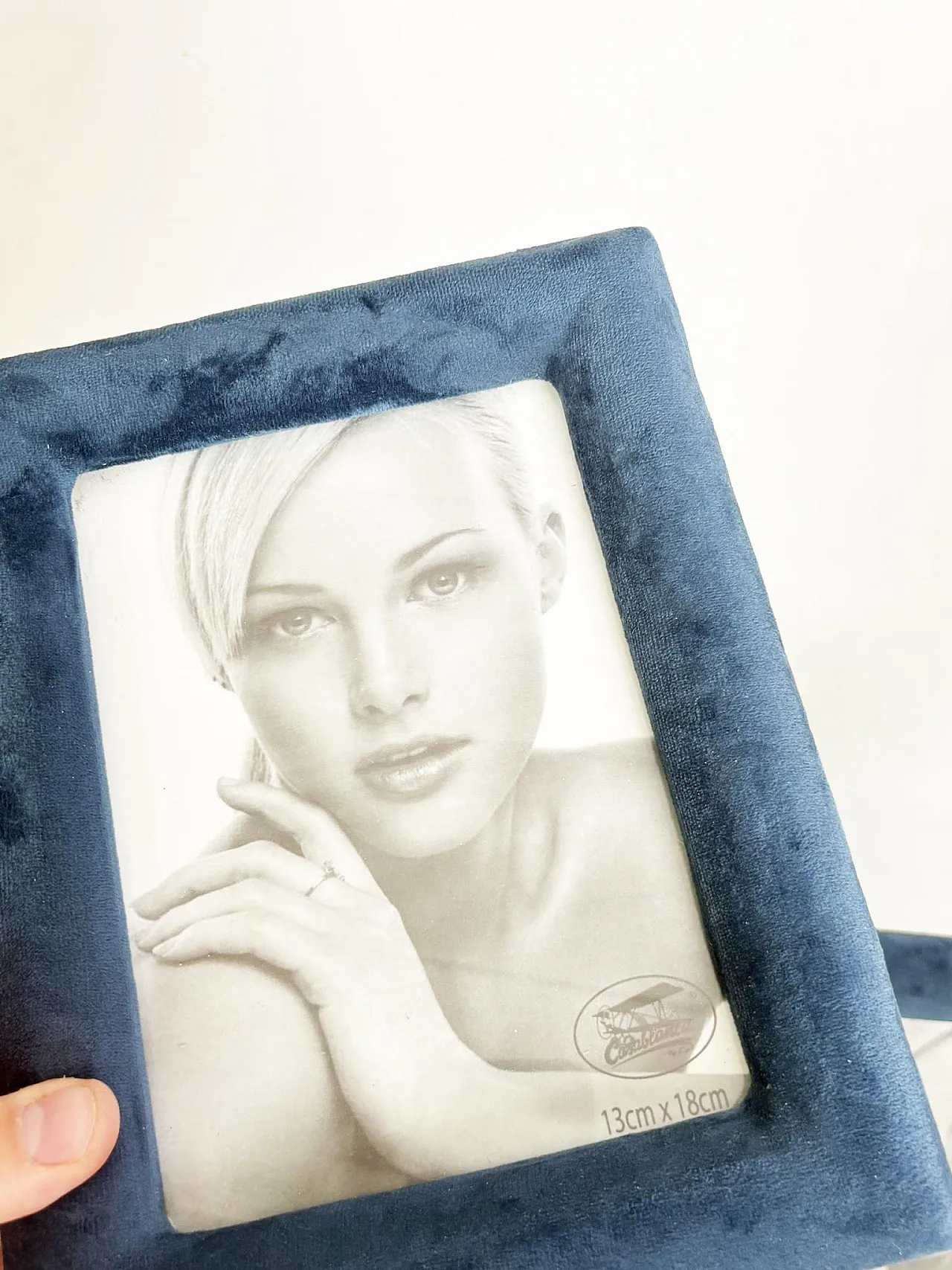 Pair of blue velvet and glass frames, 1990s 4