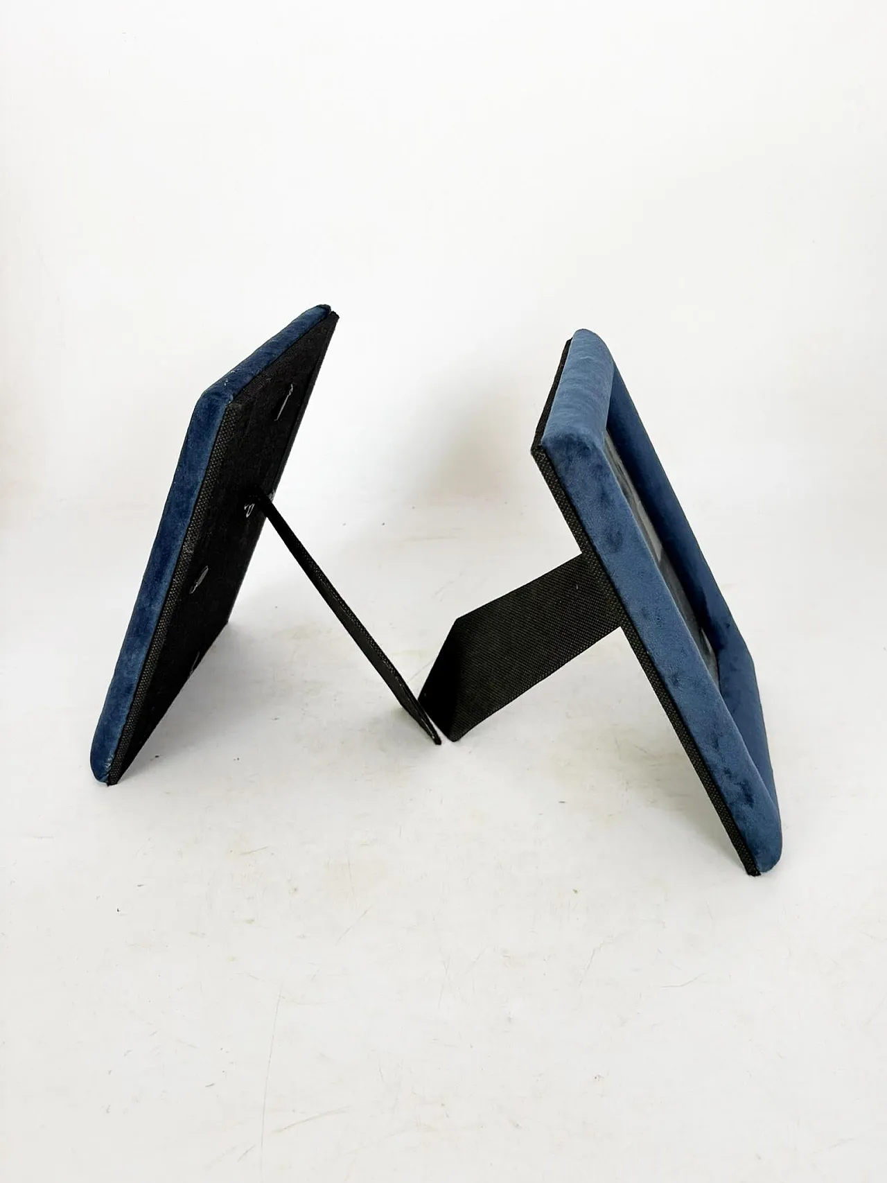 Pair of blue velvet and glass frames, 1990s 8