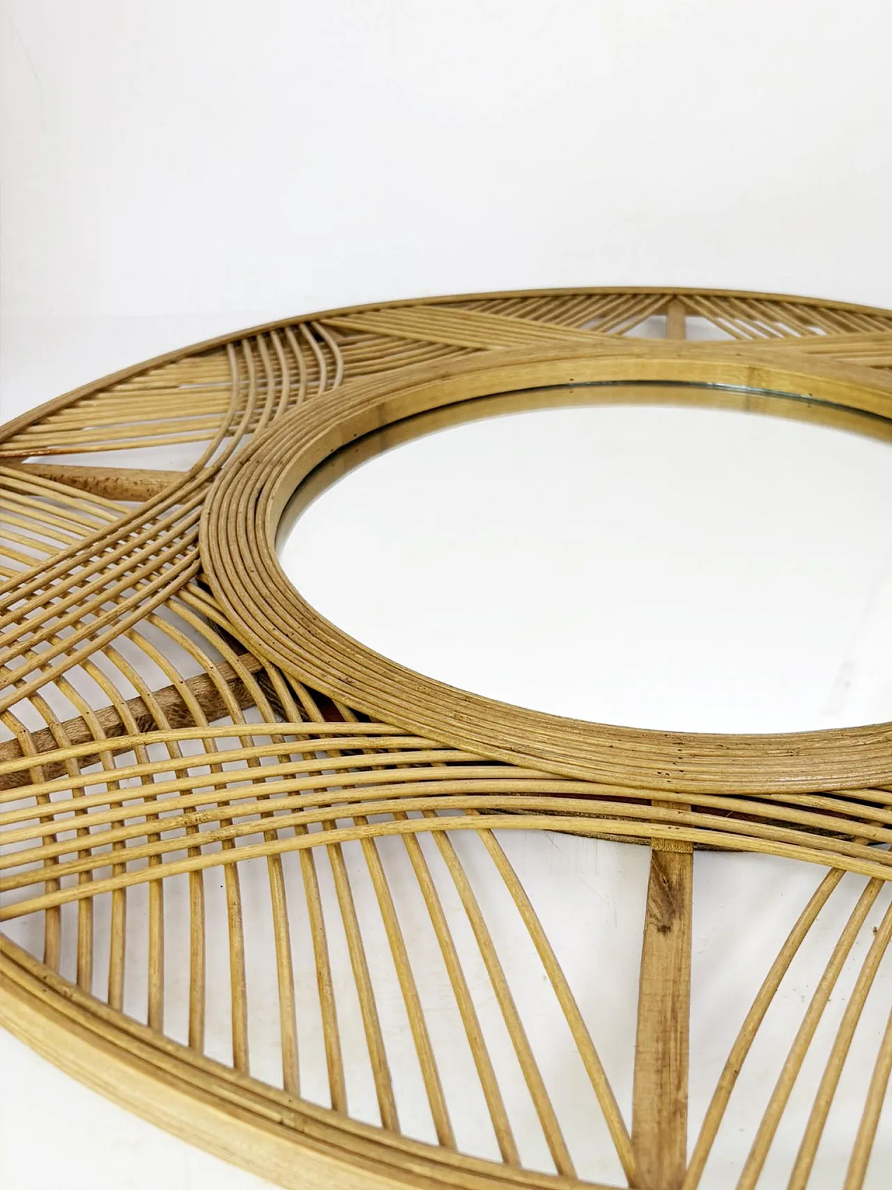 Grande specchio in legno e giunco, anni '80 2
