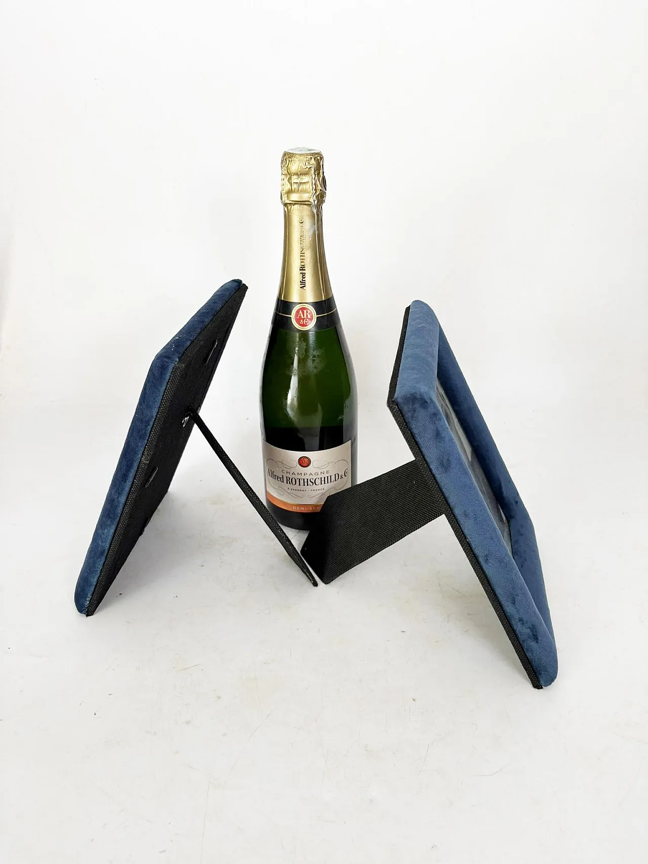 Pair of blue velvet and glass frames, 1990s 9