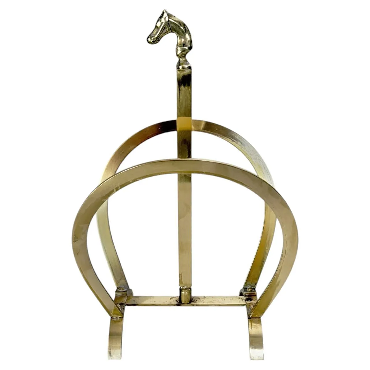 Brass magazine rack with horse detail, 1970s 1