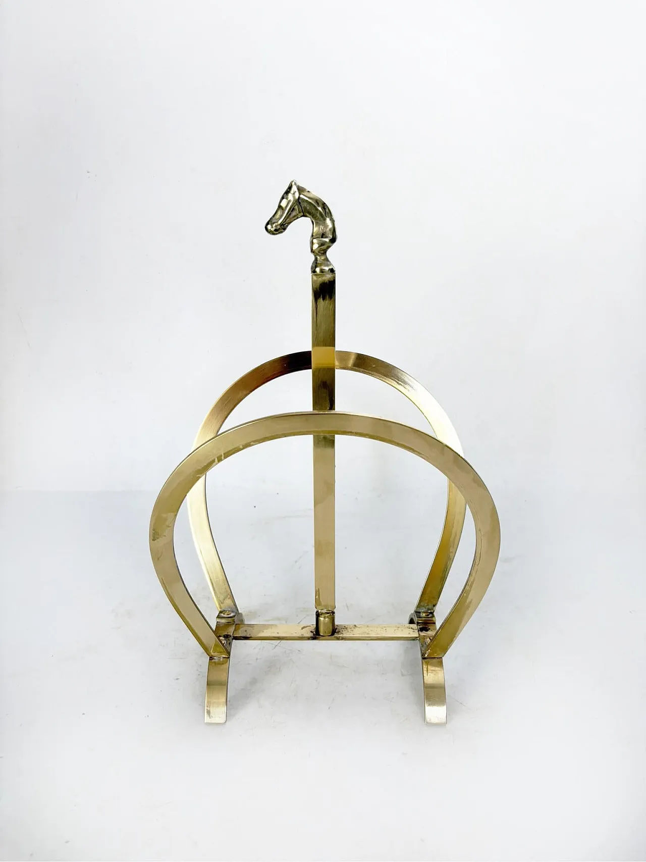 Brass magazine rack with horse detail, 1970s 2