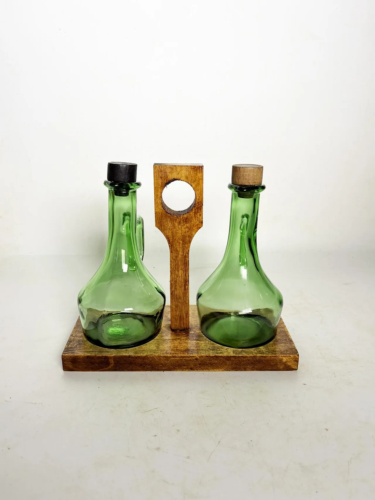 Portabottiglie per olio e aceto in legno, anni '50 2