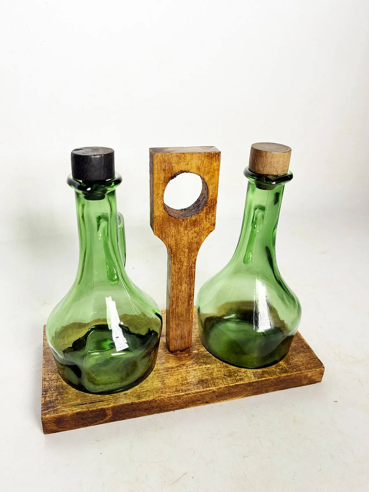 Portabottiglie per olio e aceto in legno, anni '50 4