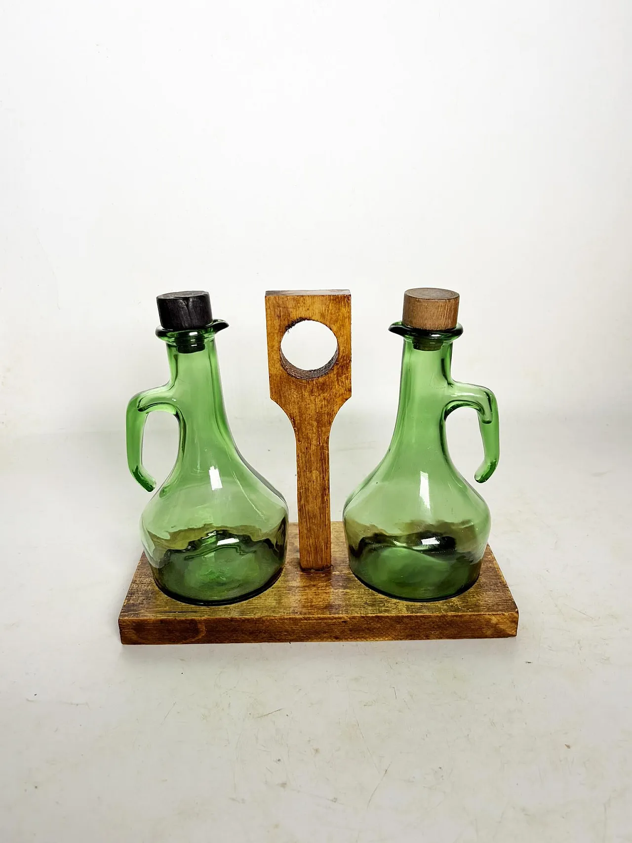 Portabottiglie per olio e aceto in legno, anni '50 5